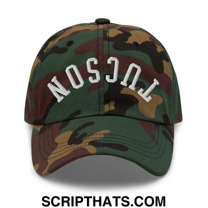 Upside Down Tucson Embroidered Unstructured Dad Hat Green Camo