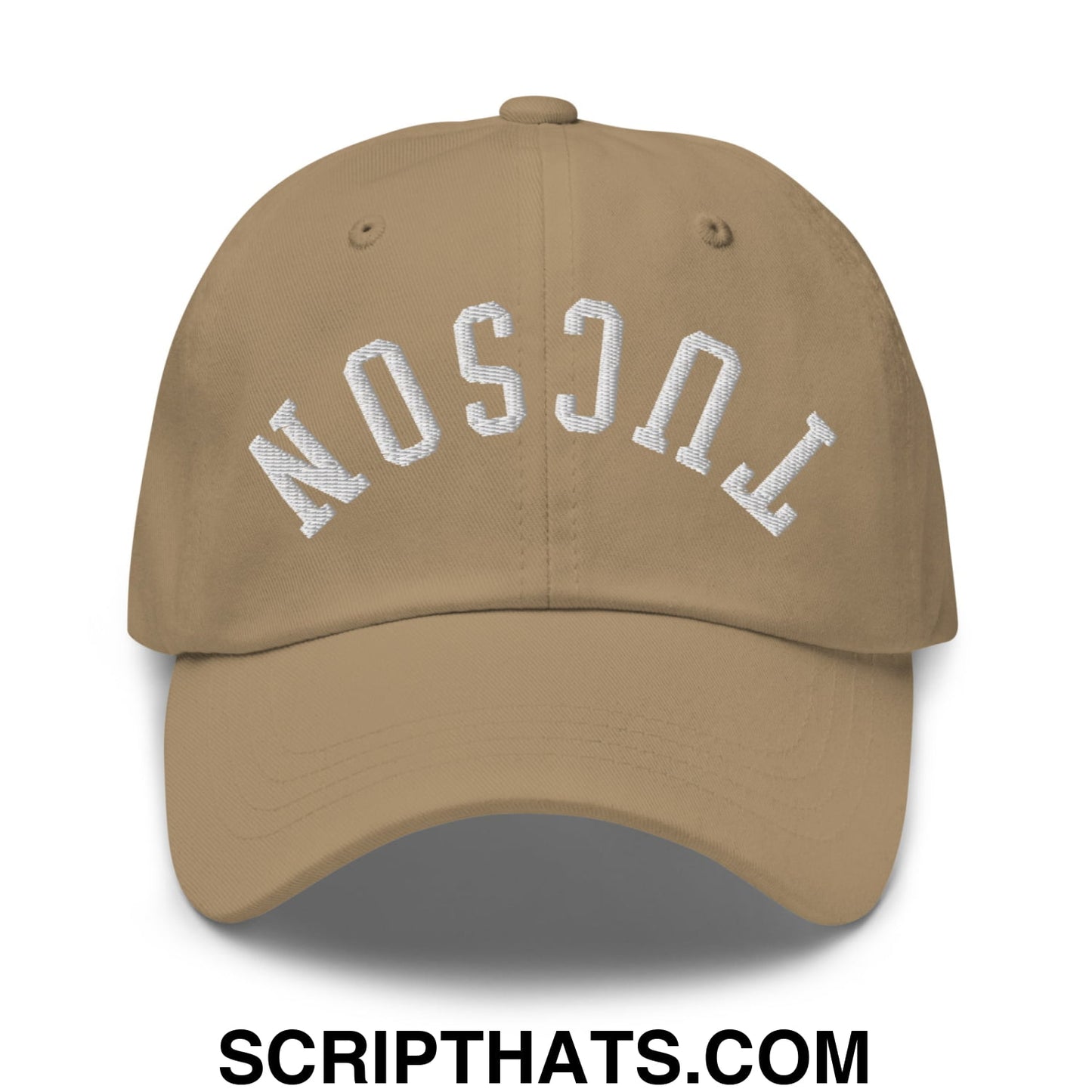 Upside Down Tucson Embroidered Unstructured Dad Hat Khaki