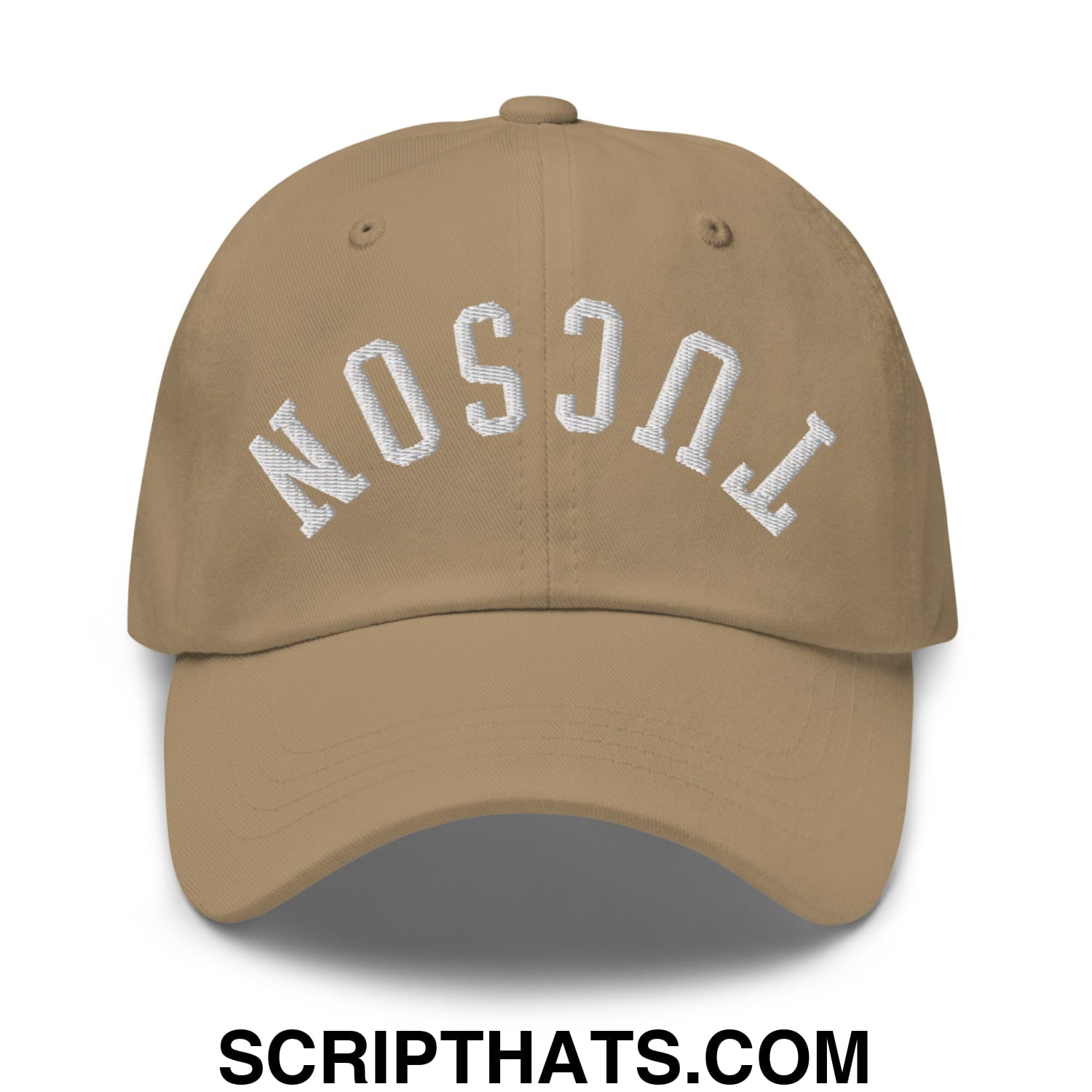 Upside Down Tucson Embroidered Unstructured Dad Hat Khaki