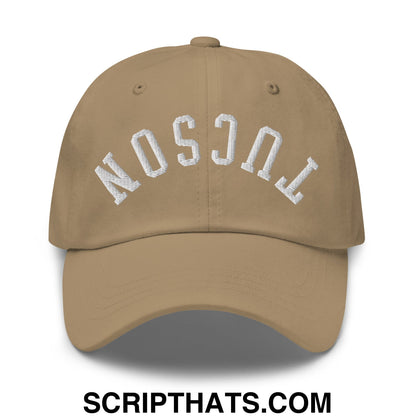 Upside Down Tucson Embroidered Unstructured Dad Hat Khaki