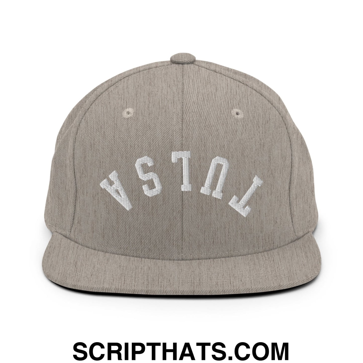 Upside Down Tulsa Embroidered Flat Bill Brim Snapback Hat Heather Grey