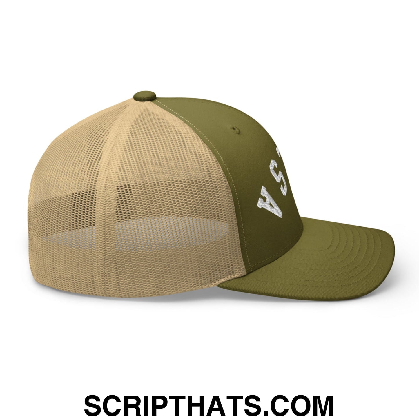 Upside Down Tulsa Embroidered Mesh Trucker Hat Moss Khaki