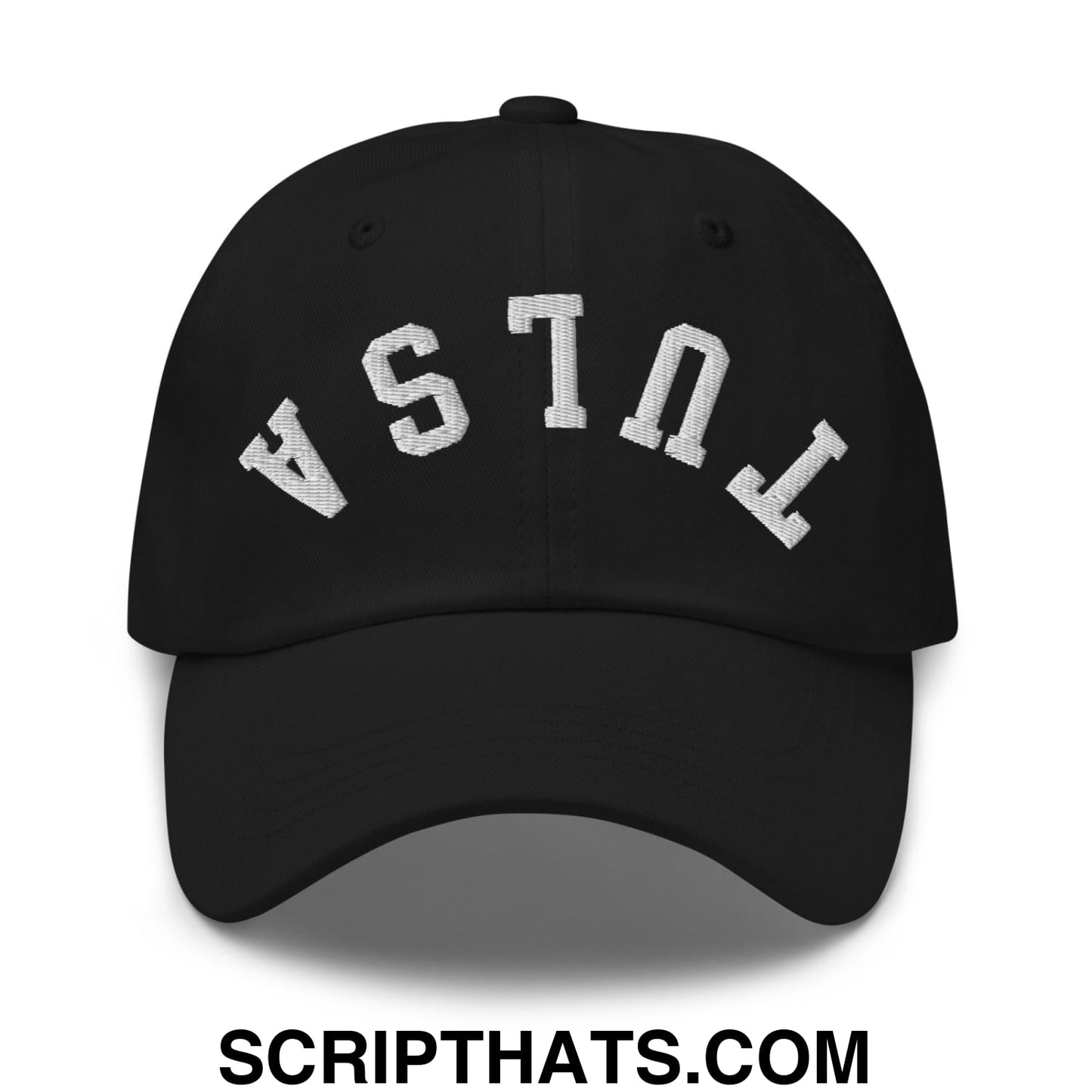 Upside Down Tulsa Embroidered Unstructured Dad Hat Black