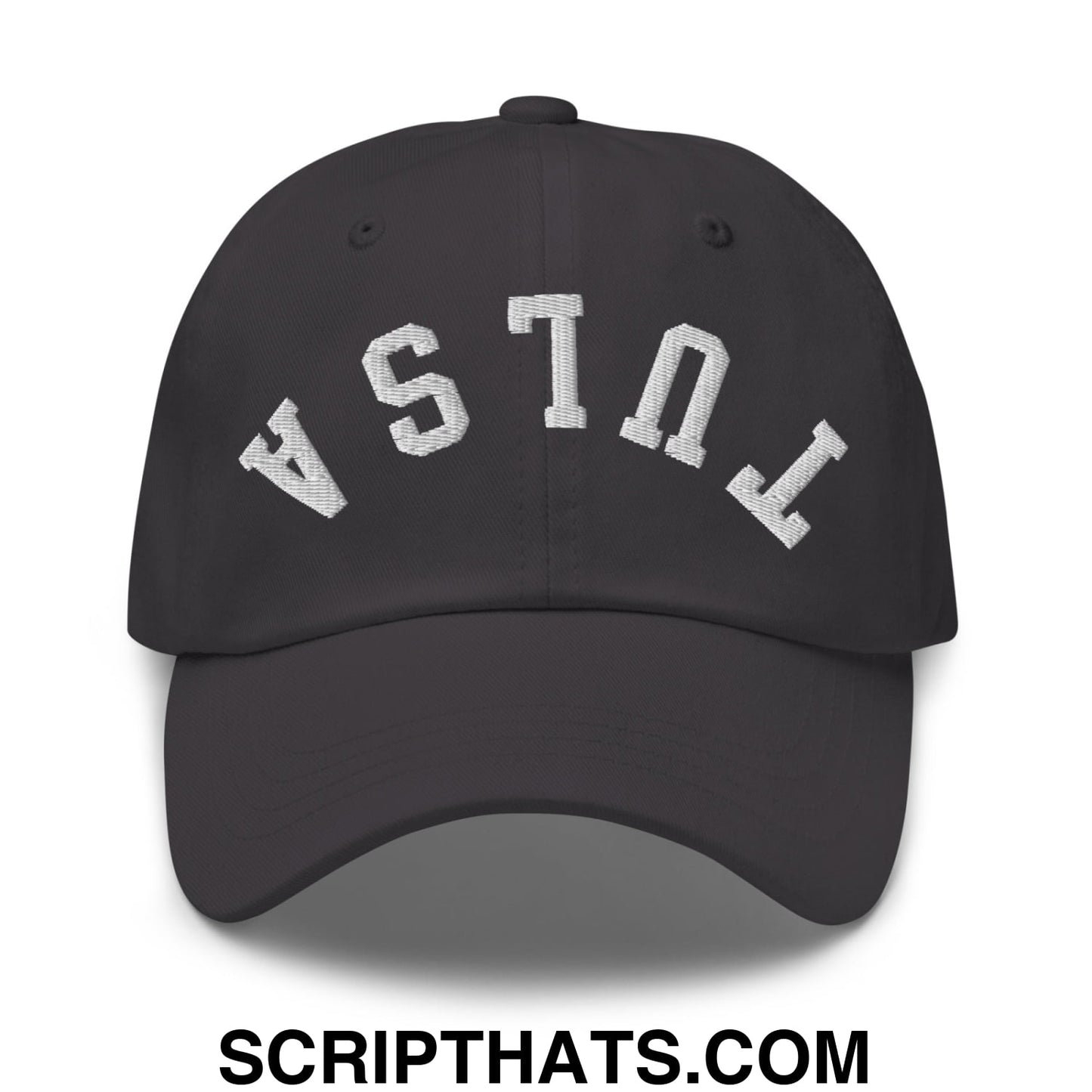 Upside Down Tulsa Embroidered Unstructured Dad Hat Dark Grey