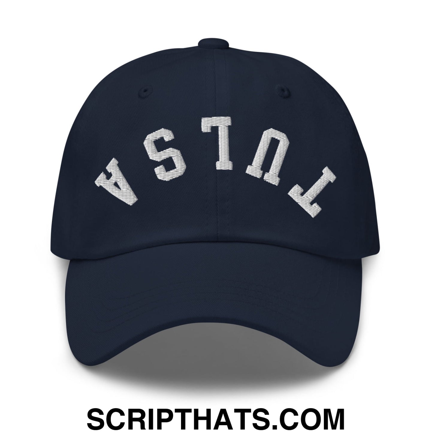 Upside Down Tulsa Embroidered Unstructured Dad Hat Navy