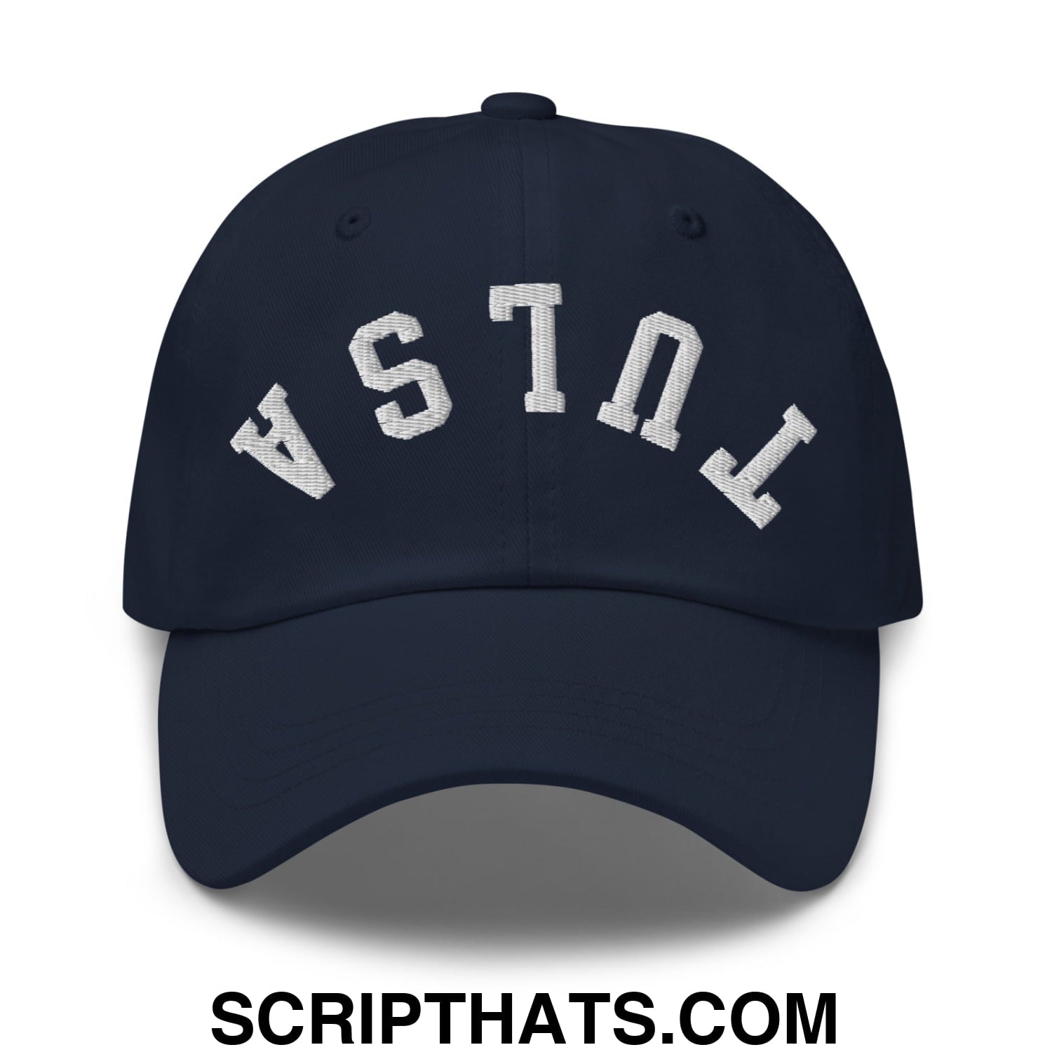 Upside Down Tulsa Embroidered Unstructured Dad Hat Navy