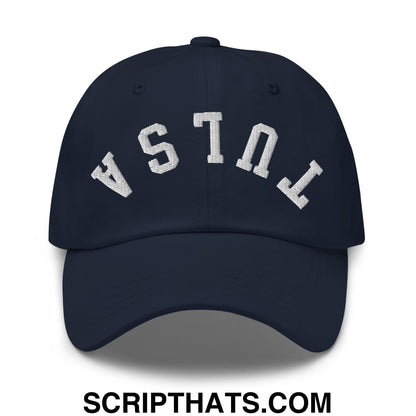 Upside Down Tulsa Embroidered Unstructured Dad Hat Navy