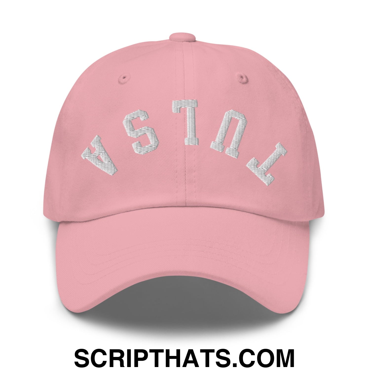 Upside Down Tulsa Embroidered Unstructured Dad Hat Pink