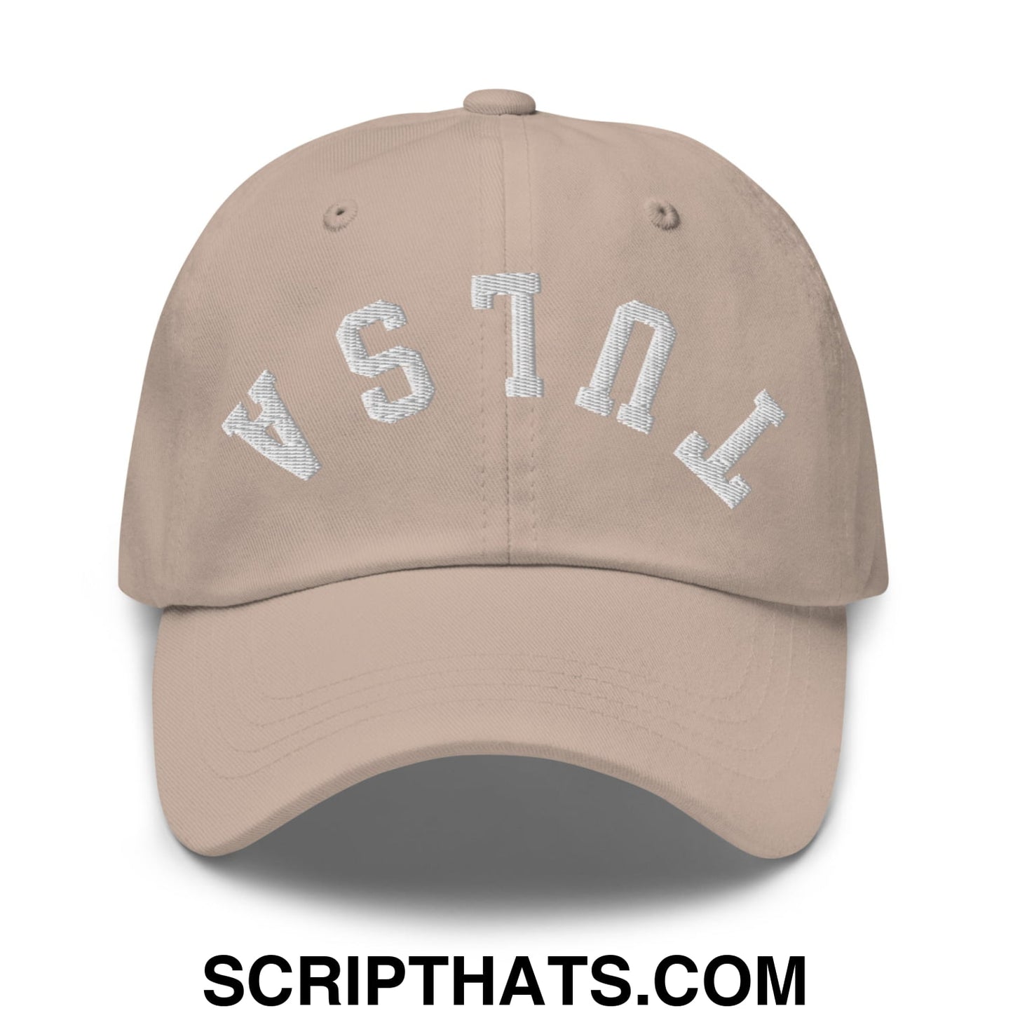 Upside Down Tulsa Embroidered Unstructured Dad Hat Stone