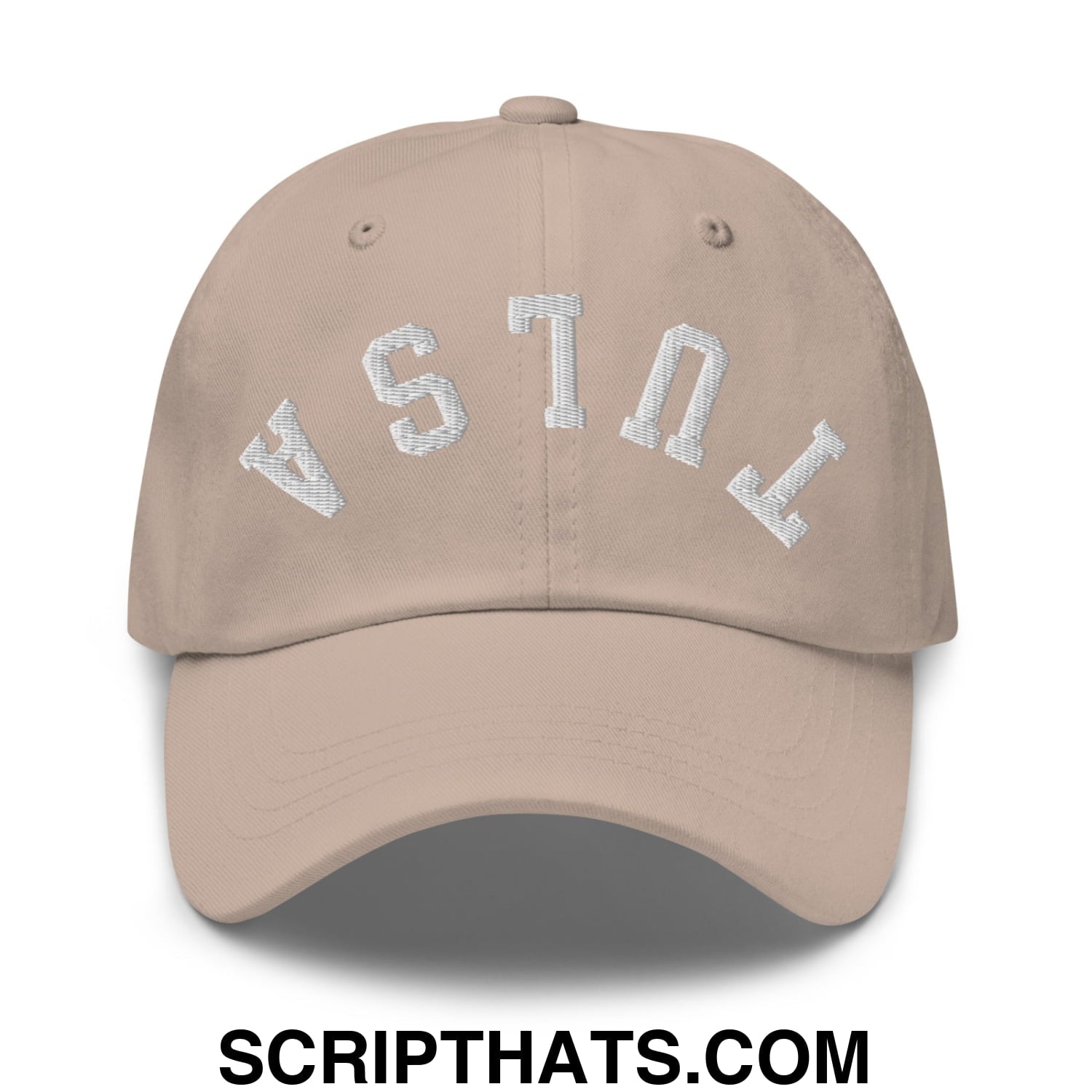 Upside Down Tulsa Embroidered Unstructured Dad Hat Stone