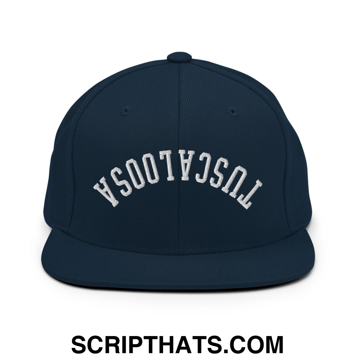 Upside Down Tuscaloosa Embroidered Flat Bill Brim Snapback Hat Dark Navy