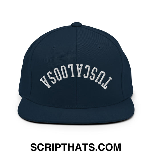 Upside Down Tuscaloosa Embroidered Flat Bill Brim Snapback Hat Dark Navy