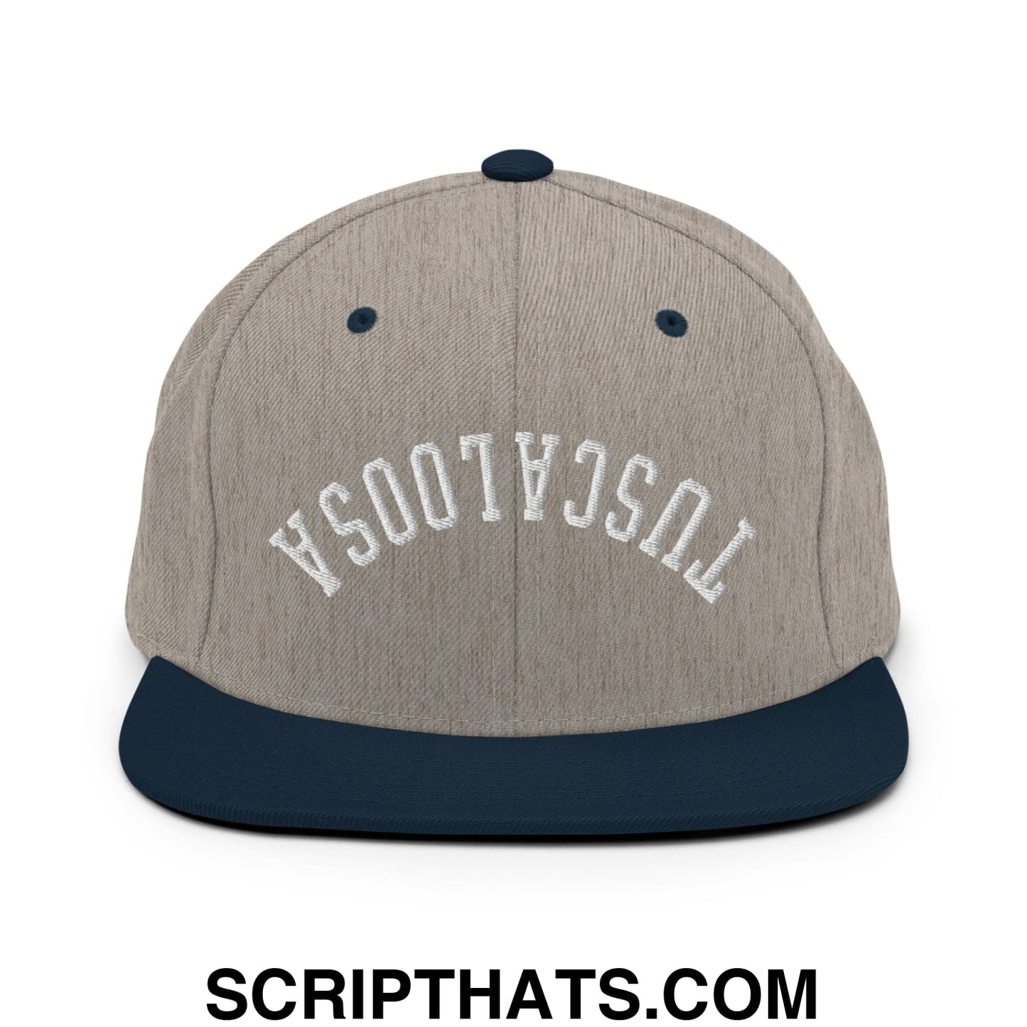 Upside Down Tuscaloosa Embroidered Flat Bill Brim Snapback Hat Heather Grey Navy
