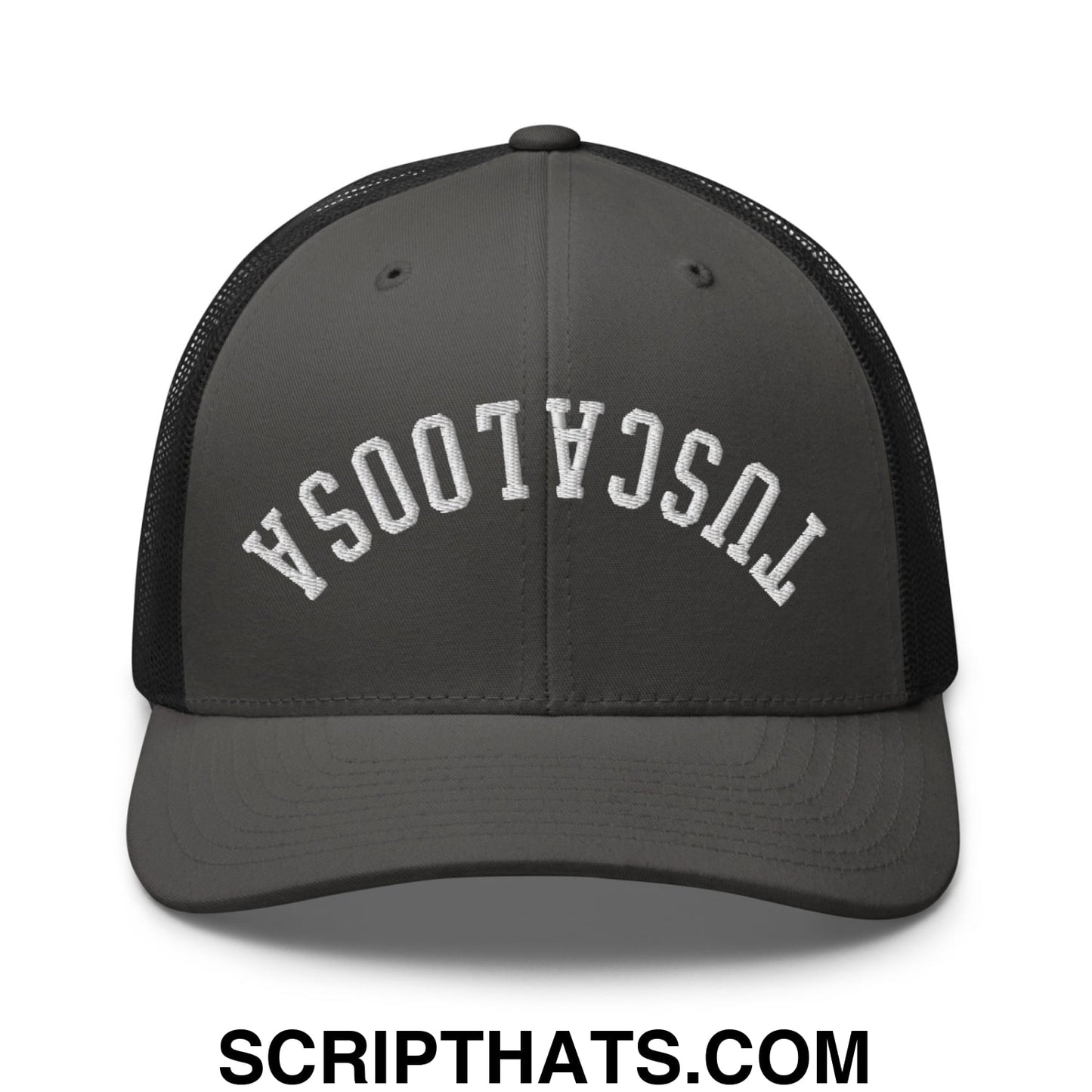 Upside Down Tuscaloosa Embroidered Mesh Trucker Hat Charcoal Black