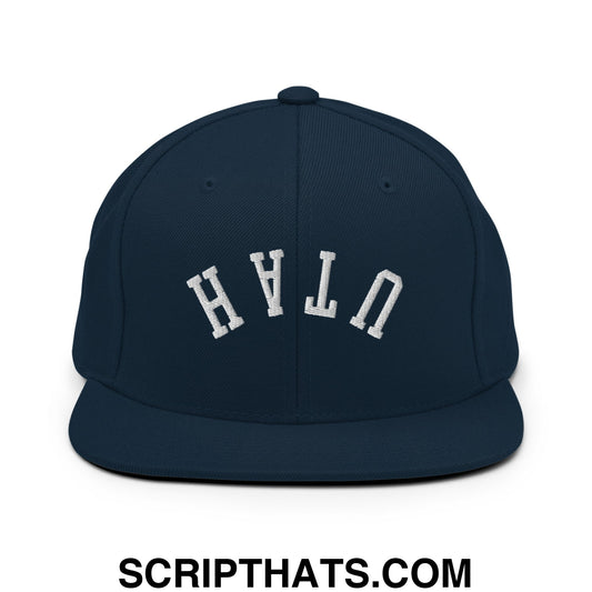 Upside Down Utah Embroidered Flat Bill Brim Snapback Hat Dark Navy