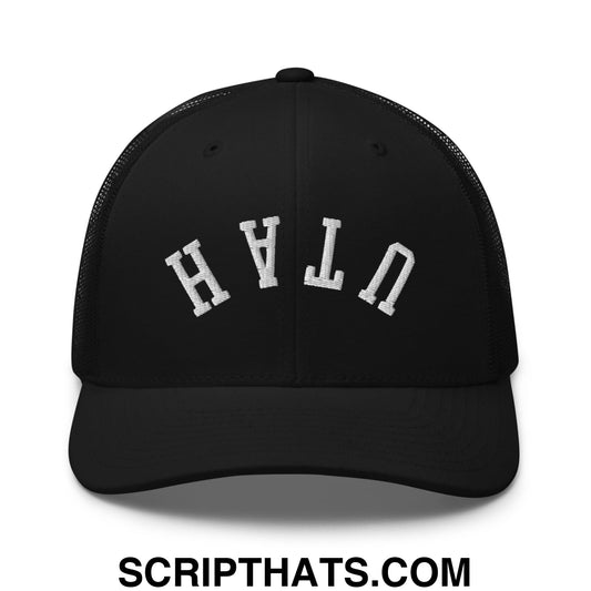 Upside Down Utah Embroidered Mesh Trucker Hat Black