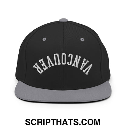 Upside Down Vancouver Embroidered Flat Bill Brim Snapback Hat Black Silver
