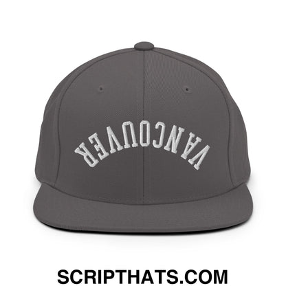 Upside Down Vancouver Embroidered Flat Bill Brim Snapback Hat Dark Grey