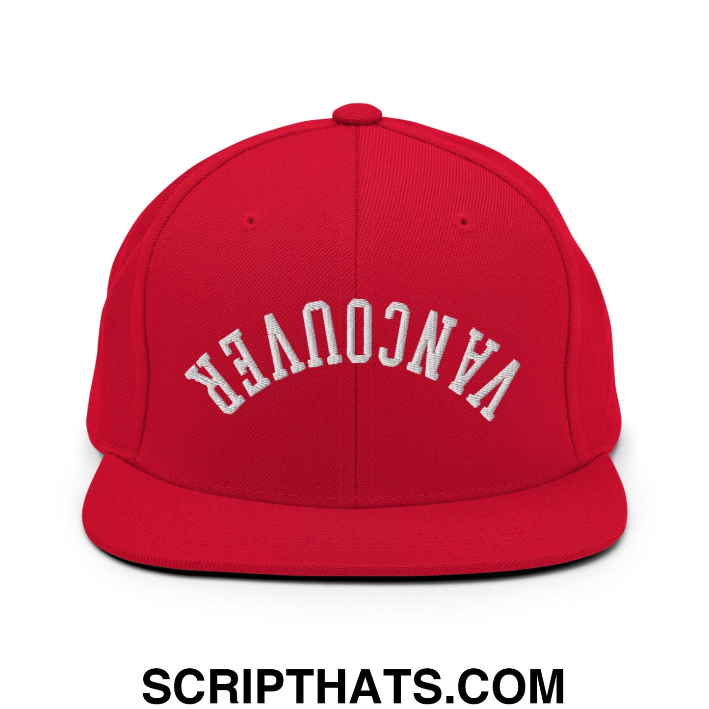 Upside Down Vancouver Embroidered Flat Bill Brim Snapback Hat Red