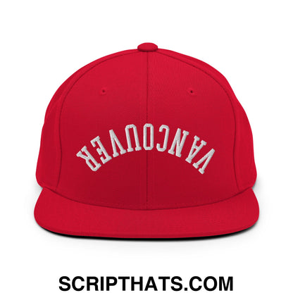 Upside Down Vancouver Embroidered Flat Bill Brim Snapback Hat Red