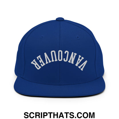 Upside Down Vancouver Embroidered Flat Bill Brim Snapback Hat Royal Blue
