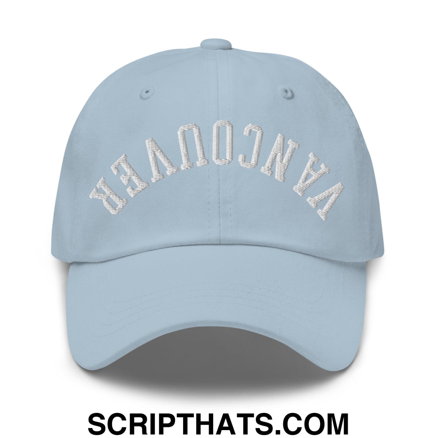 Upside Down Vancouver Embroidered Unstructured Dad Hat Light Blue