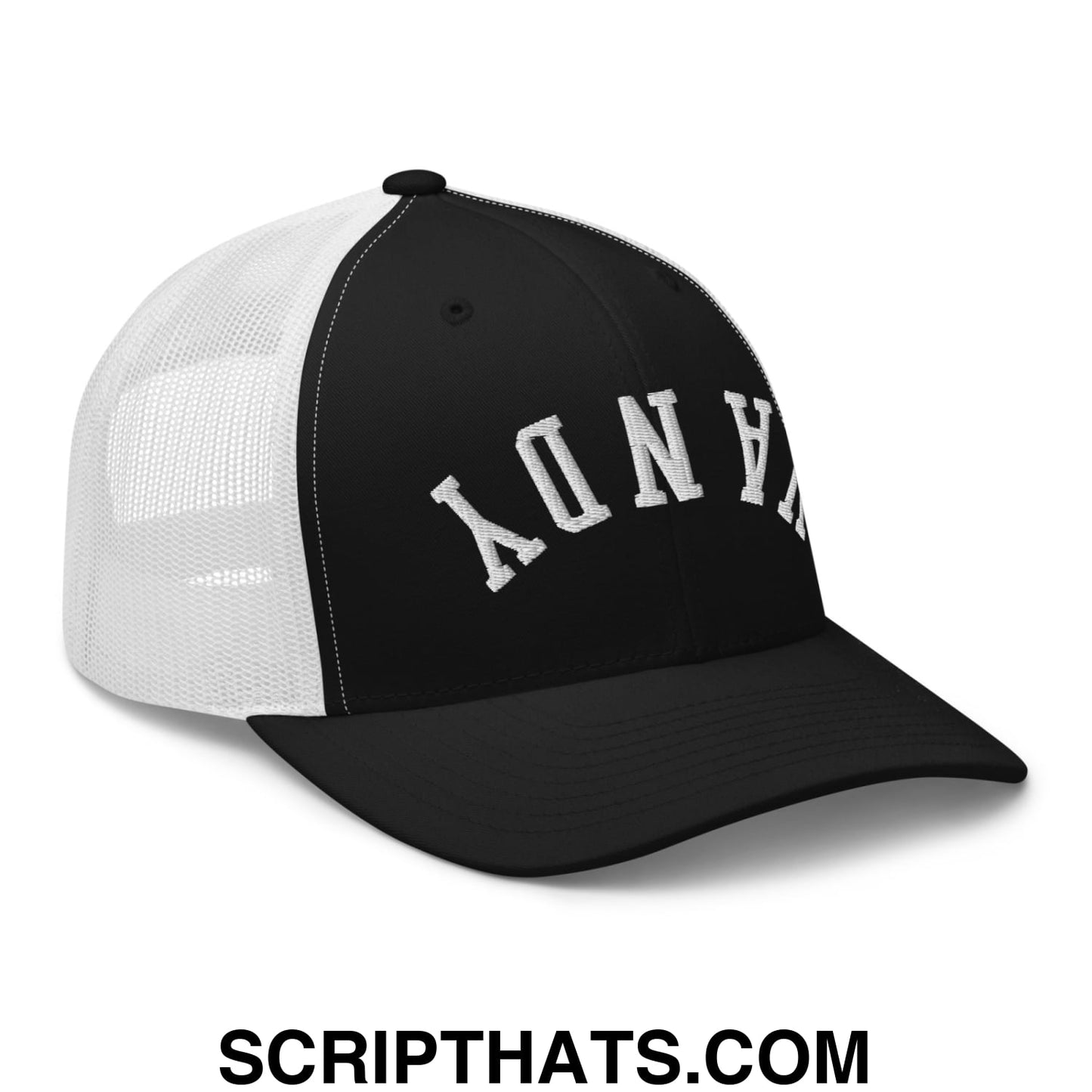 Upside Down Vandy Embroidered Mesh Trucker Hat Black White