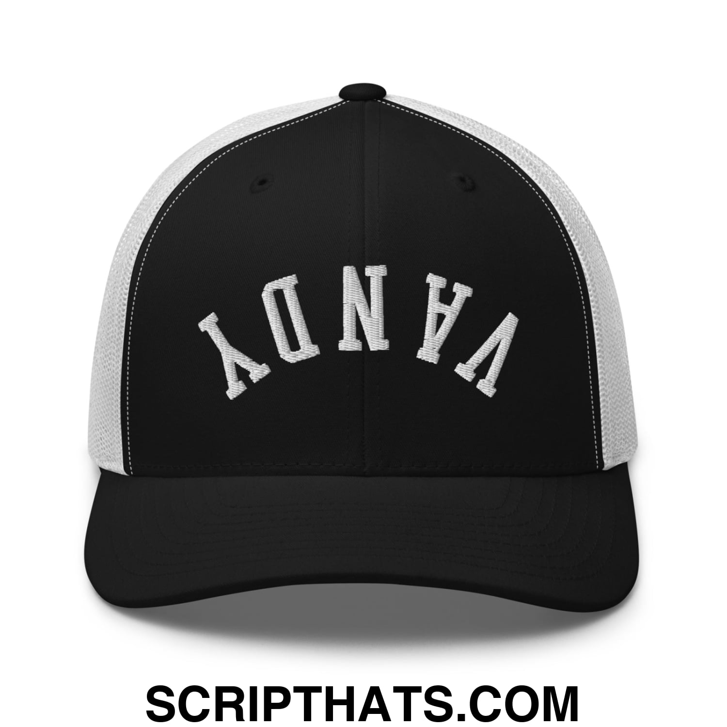 Upside Down Vandy Embroidered Mesh Trucker Hat Black White