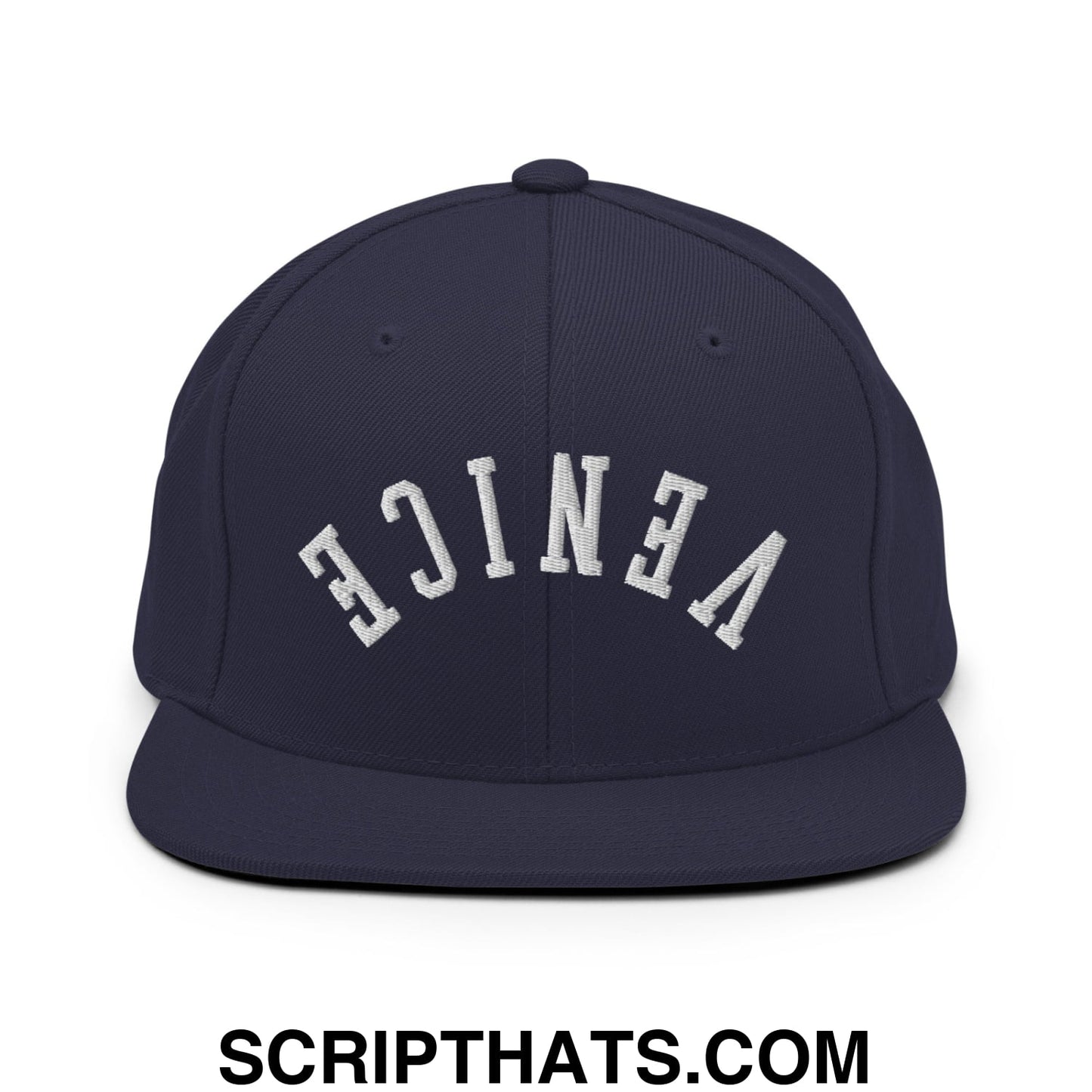 Upside Down Venice Embroidered Flat Bill Brim Snapback Hat Navy