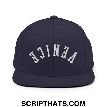 Upside Down Venice Embroidered Flat Bill Brim Snapback Hat Navy