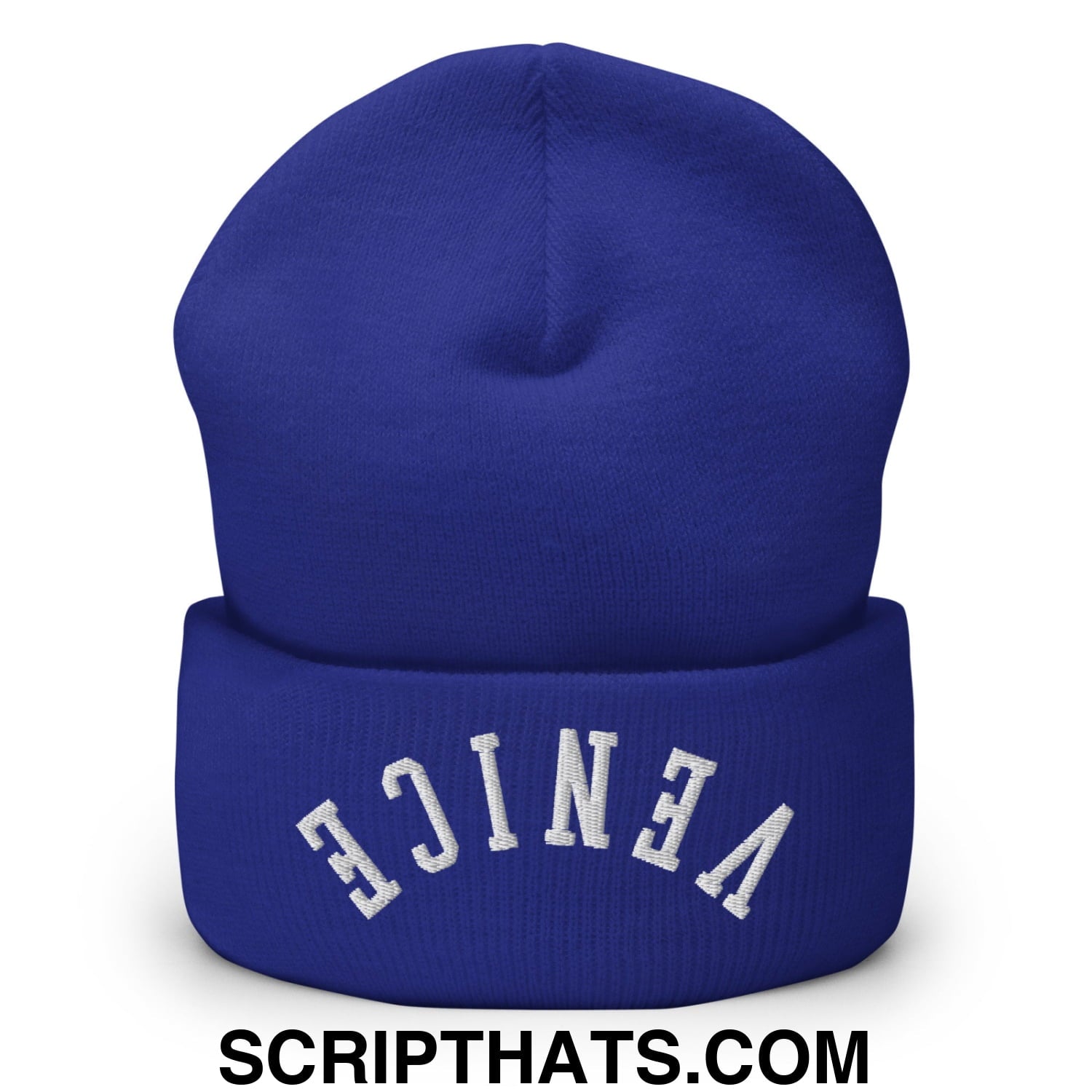 Upside Down Venice Embroidered Knit Cuffed Beanie Royal