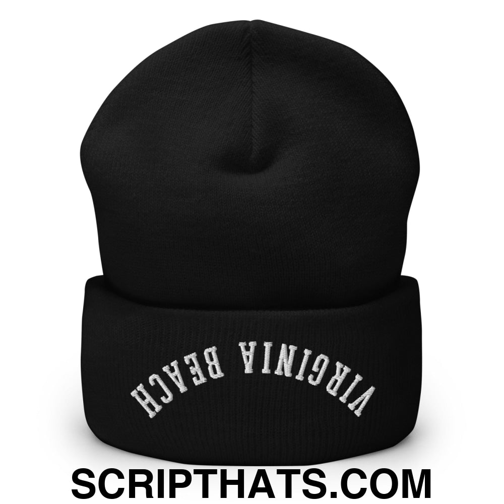 Upside Down Virginia Beach Embroidered Cuffed Knit Beanie Black