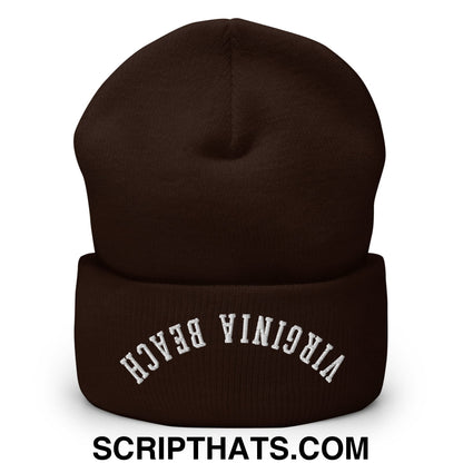 Upside Down Virginia Beach Embroidered Cuffed Knit Beanie Brown