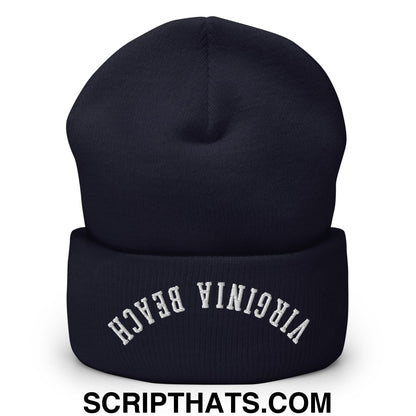 Upside Down Virginia Beach Embroidered Cuffed Knit Beanie Navy