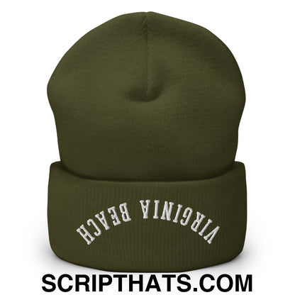 Upside Down Virginia Beach Embroidered Cuffed Knit Beanie Olive