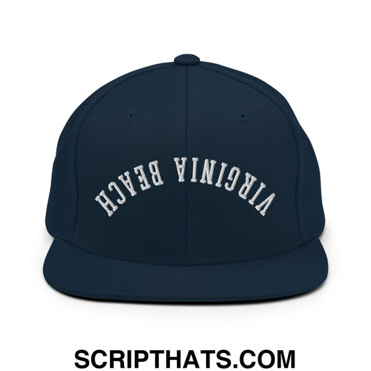 Upside Down Virginia Beach Embroidered Flat Brim Bill Snapback Hat Dark Navy