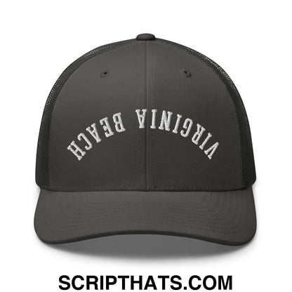 Upside Down Virginia Beach Embroidered Mesh Trucker Hat Charcoal