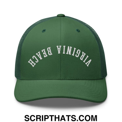 Upside Down Virginia Beach Embroidered Mesh Trucker Hat Evergreen
