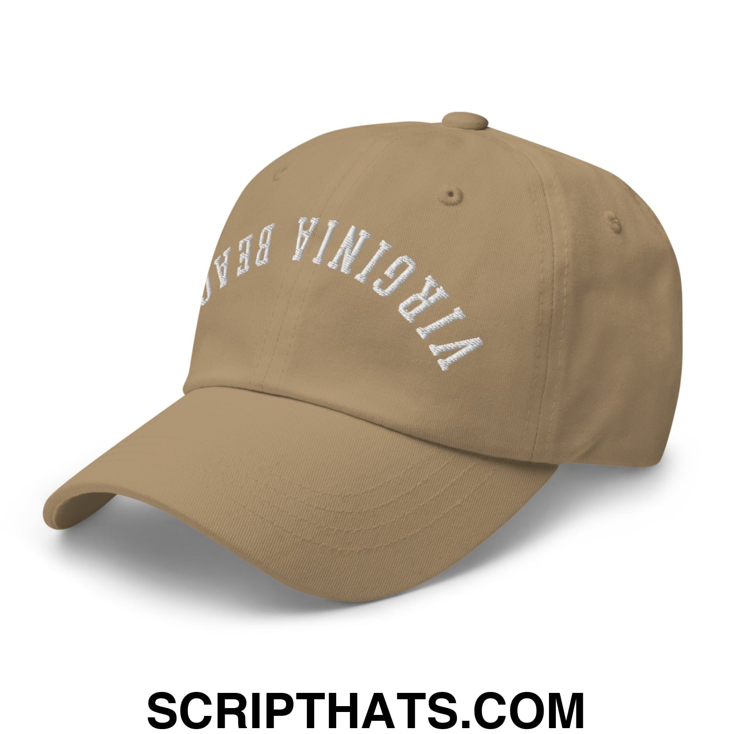 Upside Down Virginia Beach Embroidered Unstructured Dad Hat Khaki