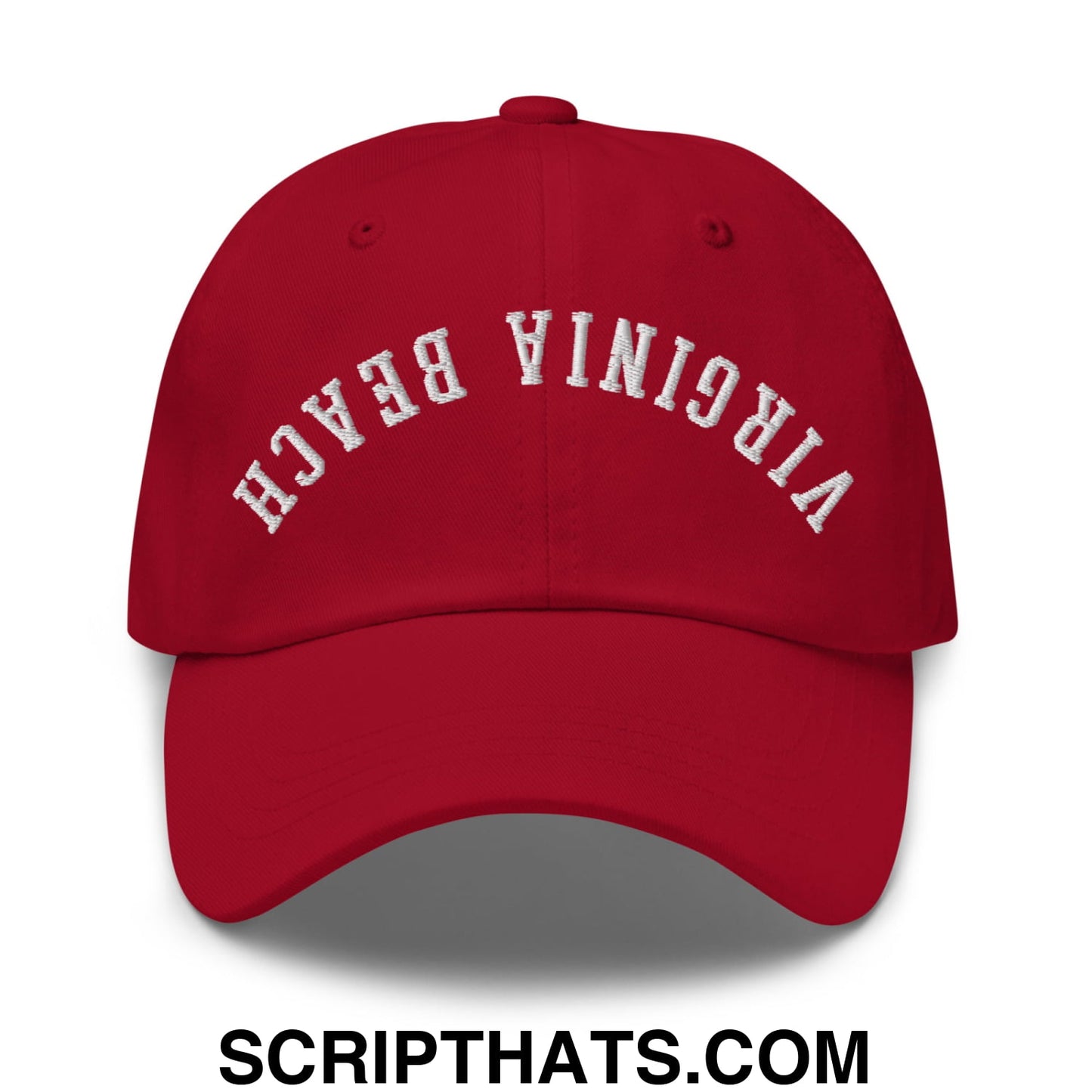 Upside Down Virginia Beach Embroidered Unstructured Dad Hat Cranberry