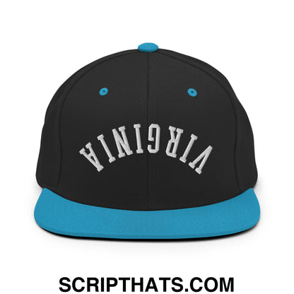 Upside Down Virginia Embroidered Flat Bill Brim Snapback Hat Black Teal