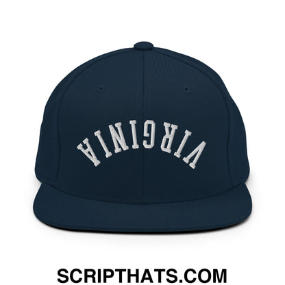 Upside Down Virginia Embroidered Flat Bill Brim Snapback Hat Dark Navy