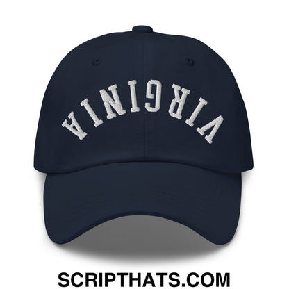 Upside Down Virginia Embroidered Unstructured Dad Hat Navy