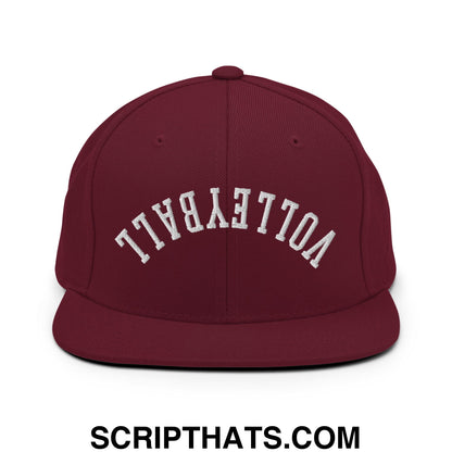 Upside Down Volleyball Embroidered Flat Bill Brim Snapback Hat Maroon