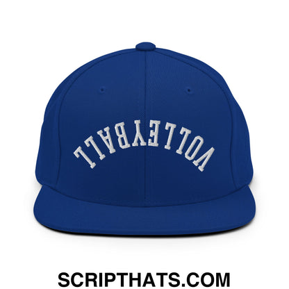 Upside Down Volleyball Embroidered Flat Bill Brim Snapback Hat Royal Blue