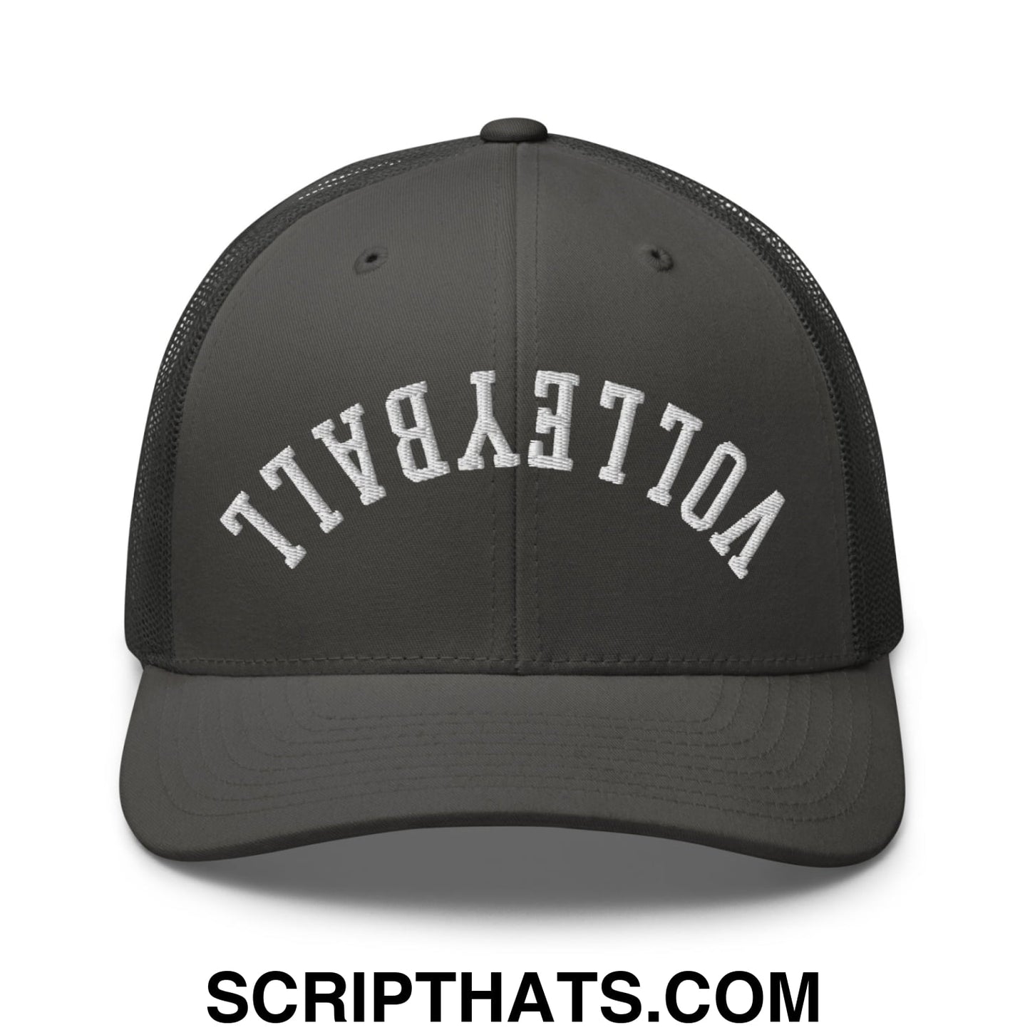 Upside Down Volleyball Embroidered Mesh Trucker Hat Charcoal