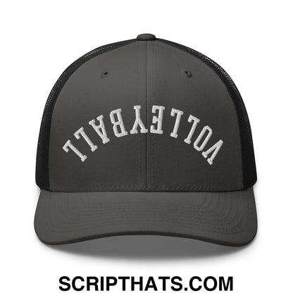 Upside Down Volleyball Embroidered Mesh Trucker Hat Charcoal Black