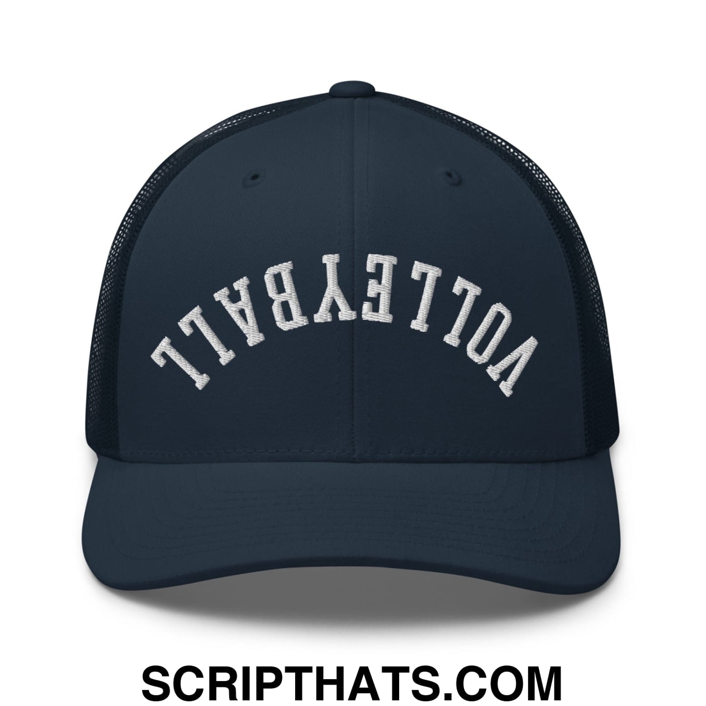 Upside Down Volleyball Embroidered Mesh Trucker Hat Navy