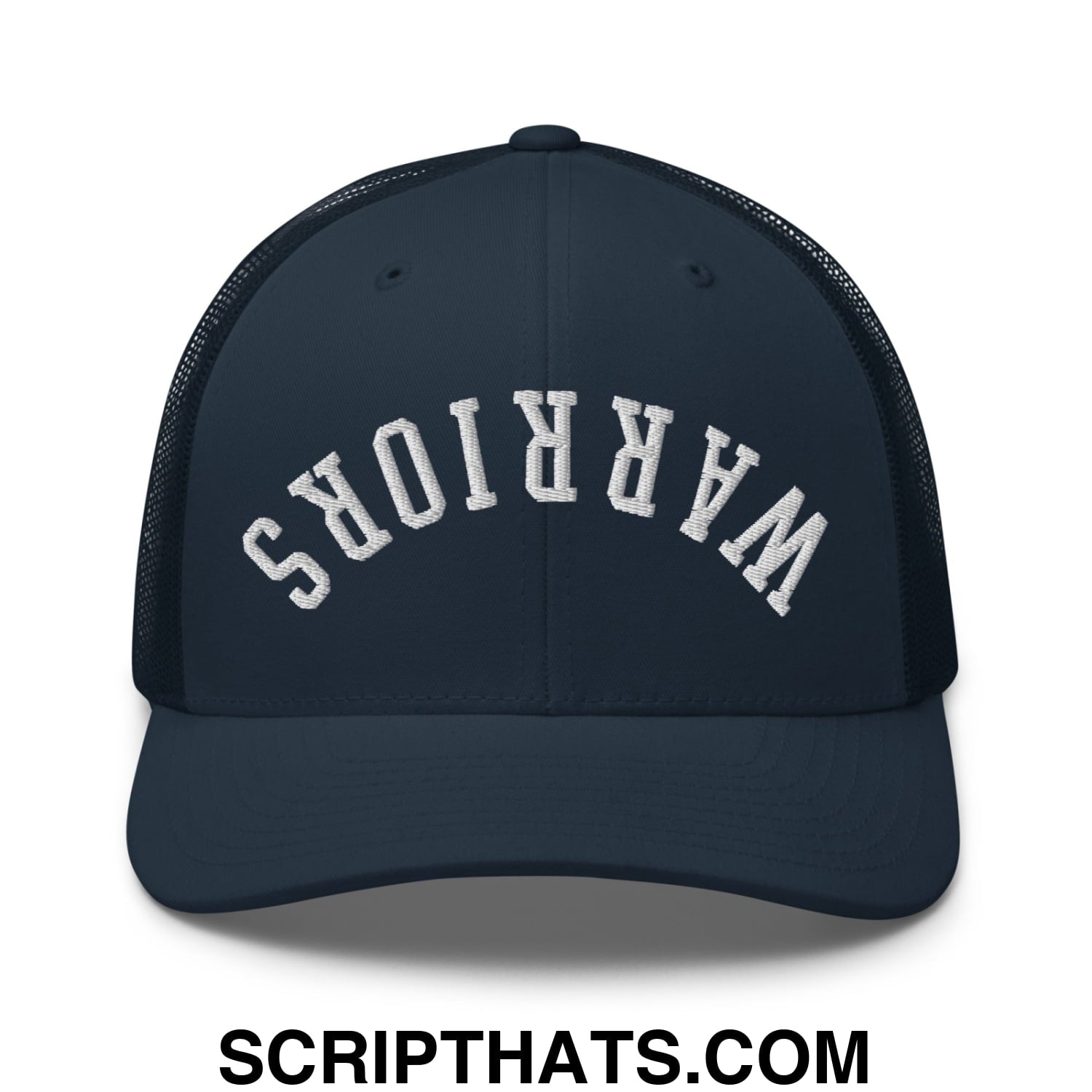 Upside Down Warriors Embroidered Mesh Trucker Hat Navy