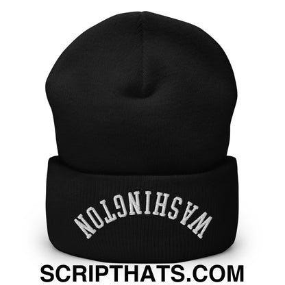 Upside Down Washington Embroidered Cuffed Knit Beanie Black